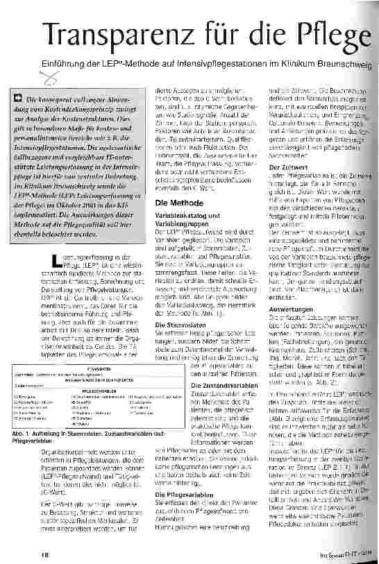 Vorschauseite 1: Transparenz für die Pflege Einführung der LEP-Methode auf Intensivpflegestationen im Klinikum Braunschweig