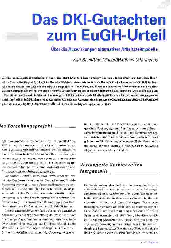 Vorschauseite 1: Das DKI-Gutachten zum EuGH-Urteil Über die Auswirkungen alternativer Arbeitszeitmodelle