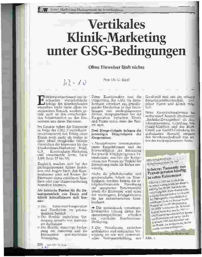 Vorschauseite 1: Vertikales Klinik-Marketing unter GSG-Bedingungen Ohne Einweiser läuft nichts