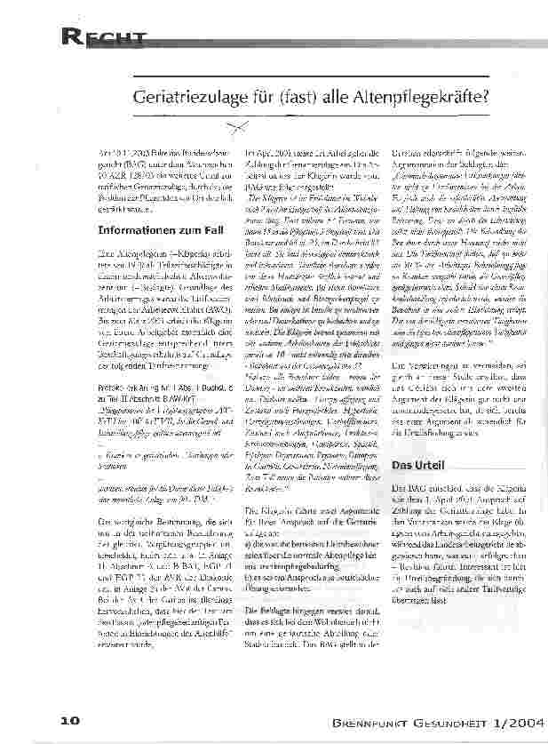 Vorschauseite 1: Geriatriezulage für (fast) alle Altenpflegekräfte?