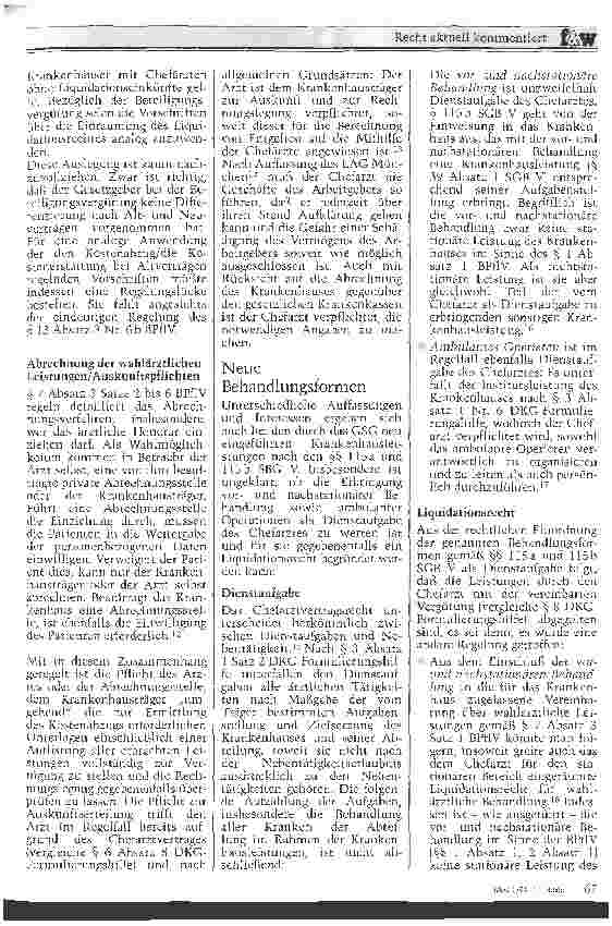 Vorschauseite 3: Chefarztvertrag und GesundheitsStrukturGesetz Zwischenbilanz eines Juristen