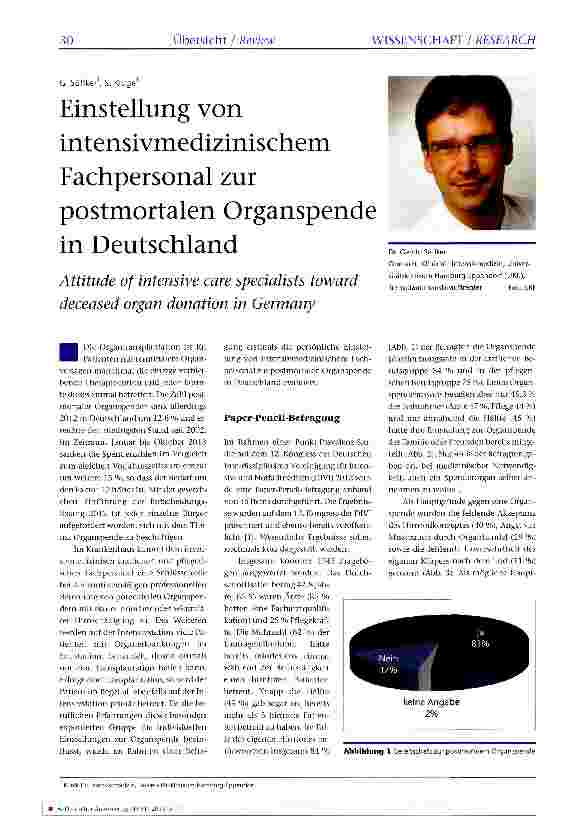 Vorschauseite 1: Einstellung von intensivmedizinischem Fachpersonal zur postmortalen Organspende in Deutschland