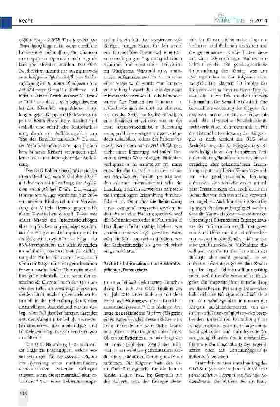 Vorschauseite 3: Patientenaufklärung im Spiegel der Rechtsprechung des Jahres 2013