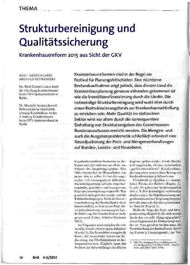 Vorschauseite 1: Strukturbereinigung und Qualitätssicherung