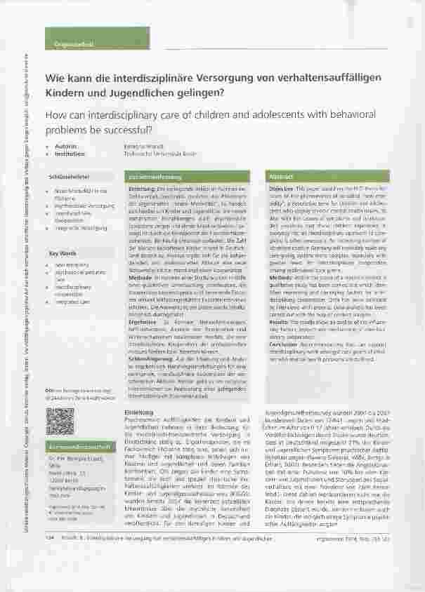 Vorschauseite 1: Wie kann die interdisziplinäre Versorgung von verhaltensauffälligen Kindern und Jugendlichen gelingen?
