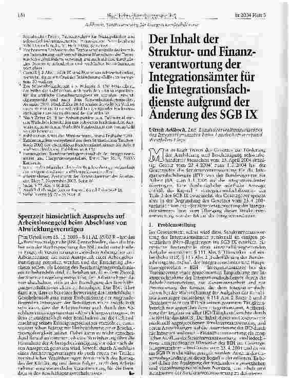 Vorschauseite 1: Der Inhalt der Strukturund Finanzverantwortung der Integrationsämter für die Integrationsfachdienste aufgrund der Änderung des SGB IX