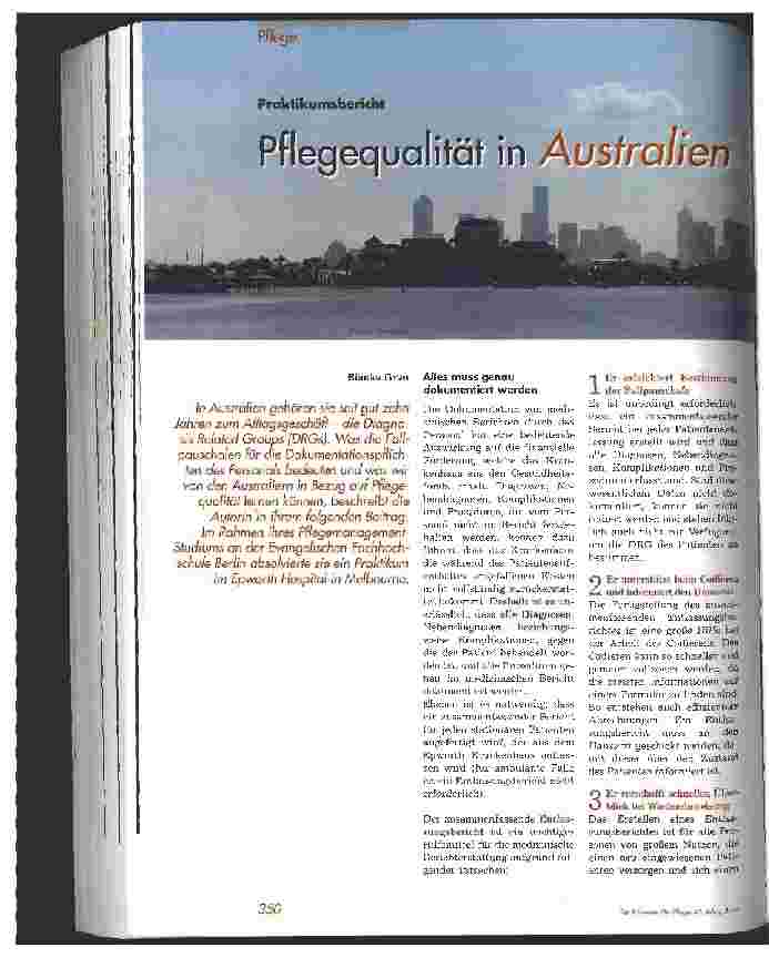 Vorschauseite 1: Pflegequalität in Australien Praktikumsbericht