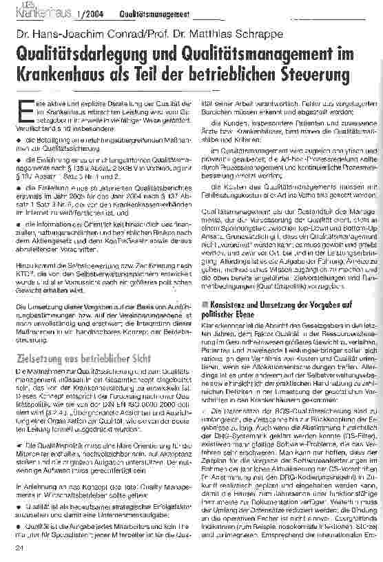 Vorschauseite 1: Qualitätsdarlegung und Qualitätsmanagement im Krankenhaus als Teil der betrieblichen Steuerung
