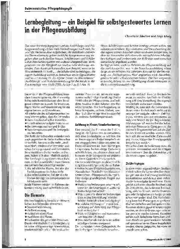 Vorschauseite 1: Lernbegleitung - ein Beispiel für selbstgesteuertes Lernen in der Pflegeausbildung