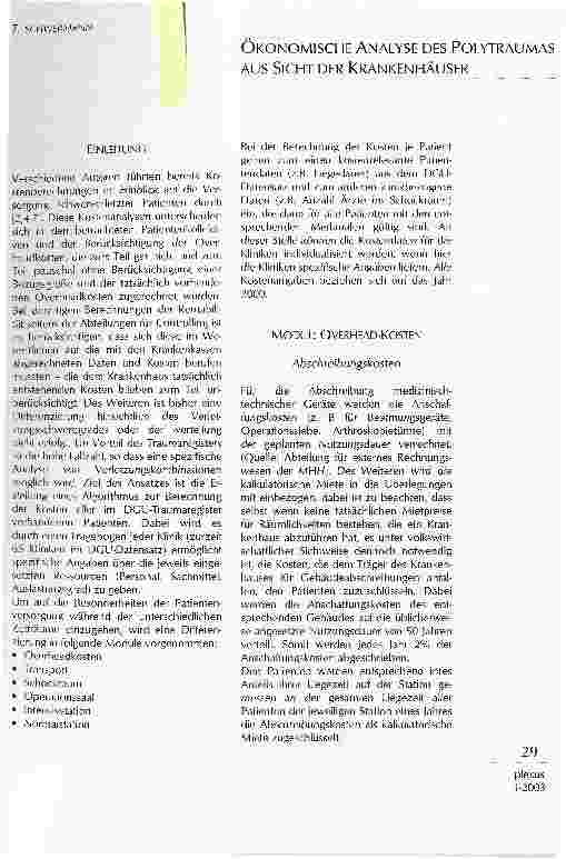 Vorschauseite 1: ÖKONOMISCHE ANALYSE DES POLYTRAUMAS AUS SICHT DER KRANKENHÄUSER
