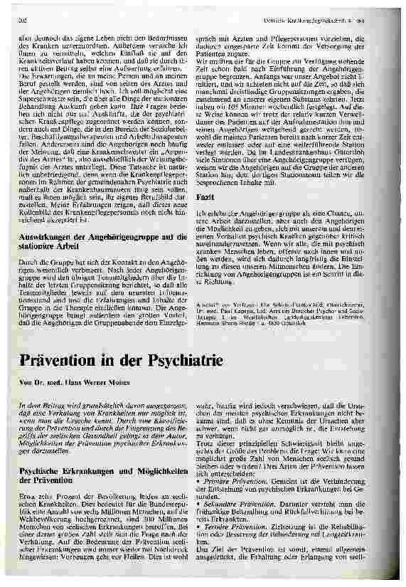 Vorschauseite 1: Präventation in der Psychiatrie