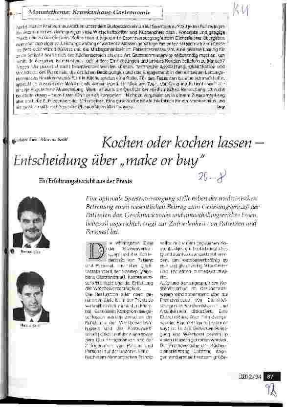 Vorschauseite 1: Kochen oder kochen lassen - Entscheidung über make or buy Ein Erfahrungsbericht aus der Praxis