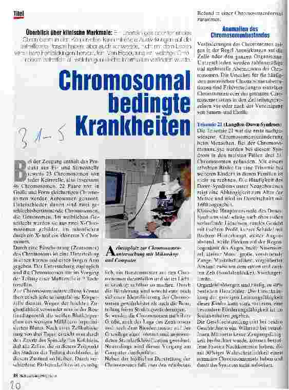 Vorschauseite 1: Chromosomal bedingte Krankheiten Überblick über klinische Merkmale