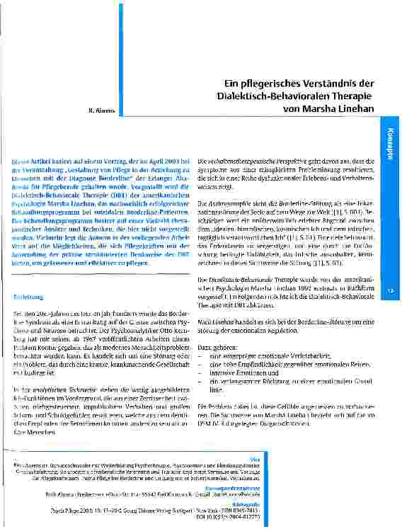 Vorschauseite 1: Ein pflegerisches Verständnis der Dialektisch-Behavioralen Therapie von Marsha Linehan