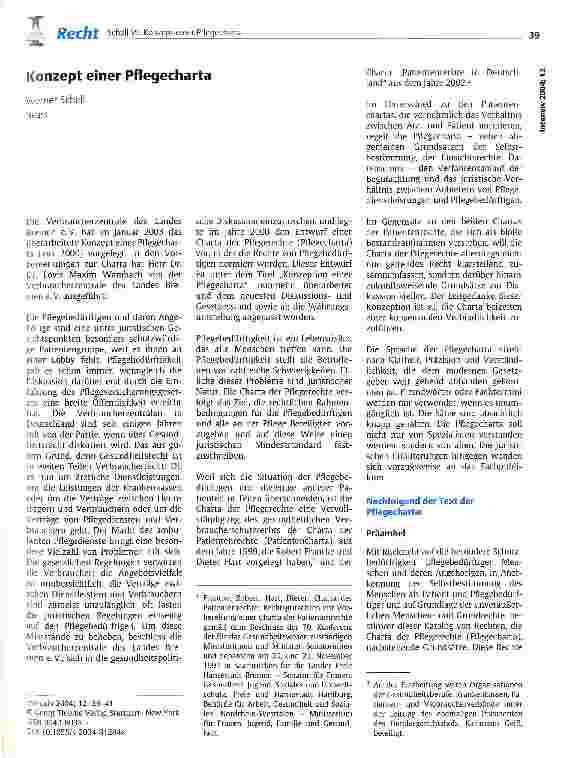 Vorschauseite 1: Konzept einer Pflegecharta