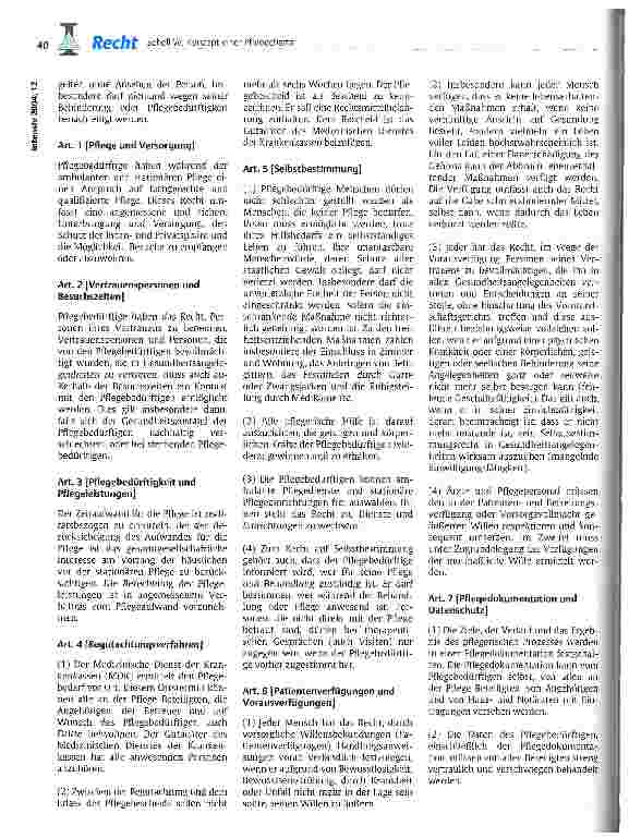 Vorschauseite 2: Konzept einer Pflegecharta