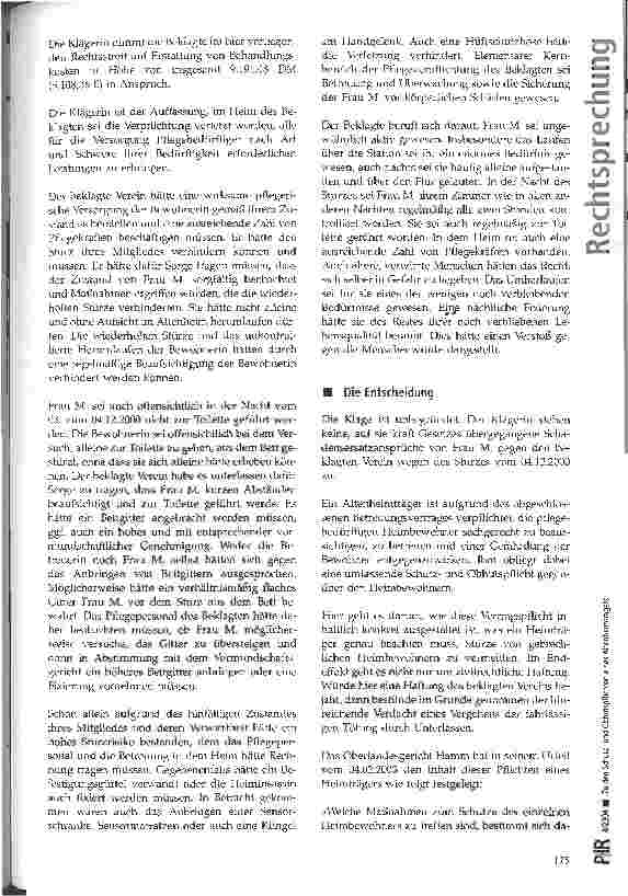 Vorschauseite 2: Zu den Schutzund Obhutspflichten eines Altenheimträgers LG Limburg, Urteil vom 17. 02. 2004