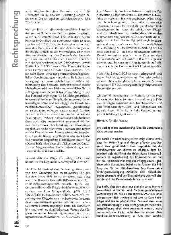 Vorschauseite 5: Zu den Schutzund Obhutspflichten eines Altenheimträgers LG Limburg, Urteil vom 17. 02. 2004