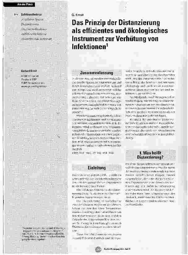 Vorschauseite 1: Das Prinzip der Distanzierung als effizientes und ökologisches Instrument zur Verhütung von Infektionen