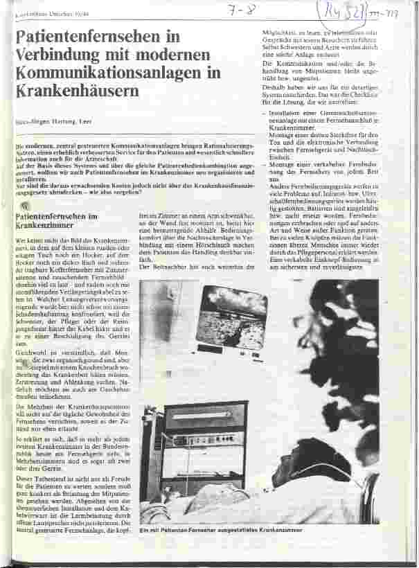 Vorschauseite 1: Patientenfernsehen in Verbindung mit modernen Kommunikationsanlagen in Krankenhäusern