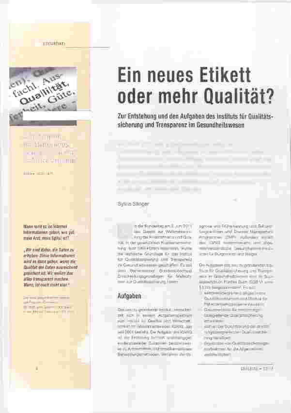 Vorschauseite 1: Ein neues Etikett oder mehr Qualität?