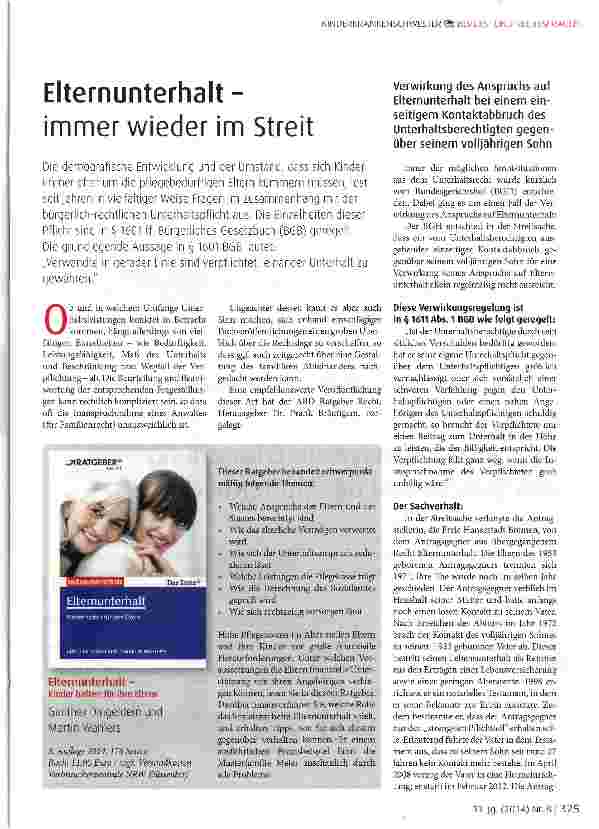 Vorschauseite 1: Elternunterhalt - immer wieder im Streit