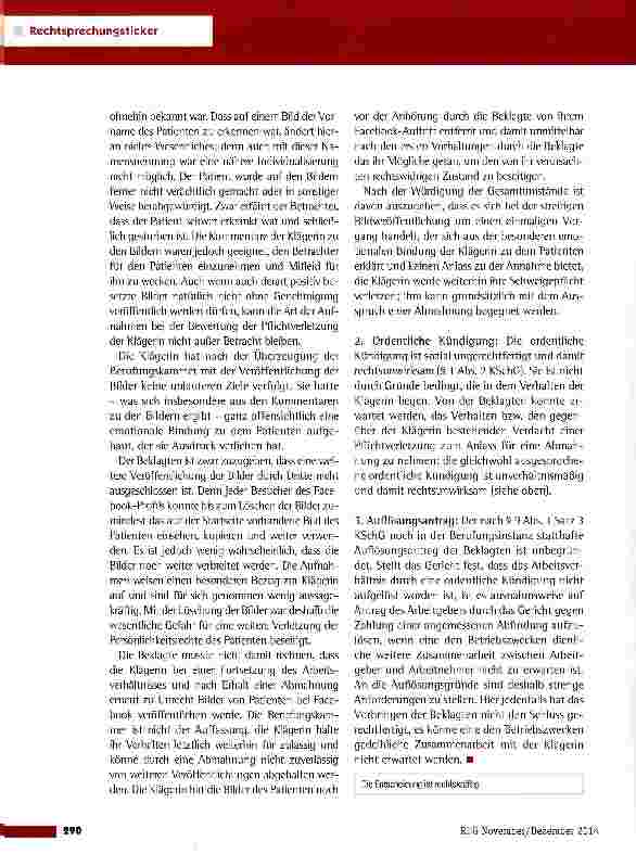 Vorschauseite 3: Veröffentlichung von Patientenfotografien auf Facebook LAG Berlin-Brandenburg vom 11.4.2014 (17 Sa 2200/13)