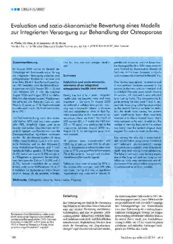 Vorschauseite 1: Evaluation und sozio-ökonomische Bewertung eines Modells zur Integrierten Versorgung zur Behandlung der Osteoporose