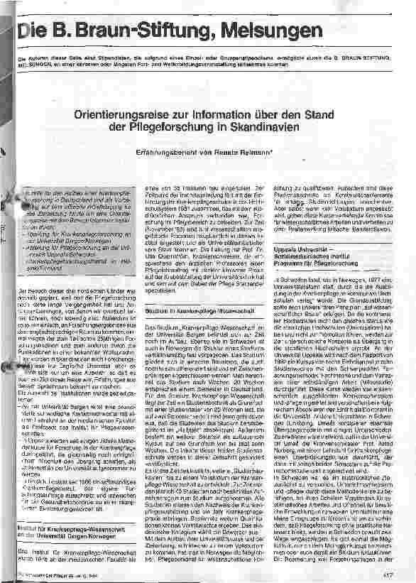 Vorschauseite 1: Orientierungsreise zur Information über den Stand der Pflegeforschung in Skandinavien