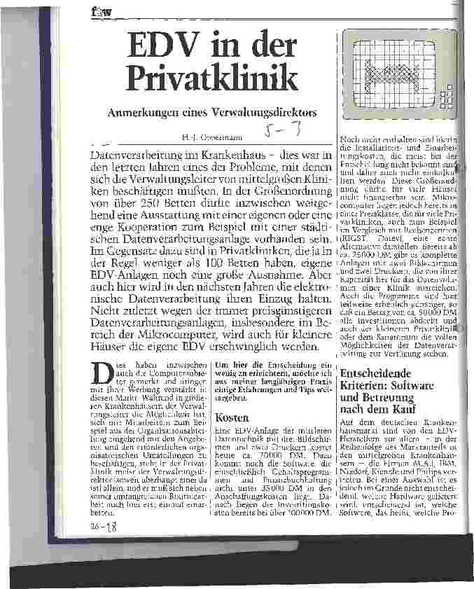 Vorschauseite 1: EDV in der Privatklinik Anmerkungen eines Verwaltungsdirektors