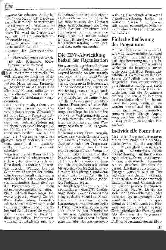 Vorschauseite 2: EDV in der Privatklinik Anmerkungen eines Verwaltungsdirektors