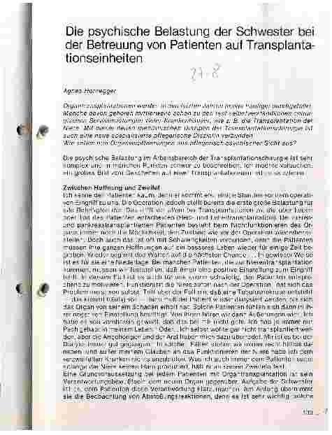 Vorschauseite 1: Die psychische Belastung der Schwester bei der Betreuung von Patienten auf Transplantationseinheiten