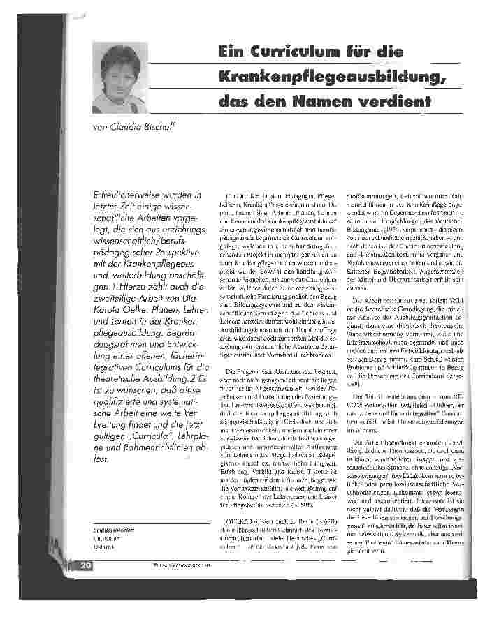 Vorschauseite 1: Ein Curriculum für die Krankenpflegeausbildung, das den Namen verdient