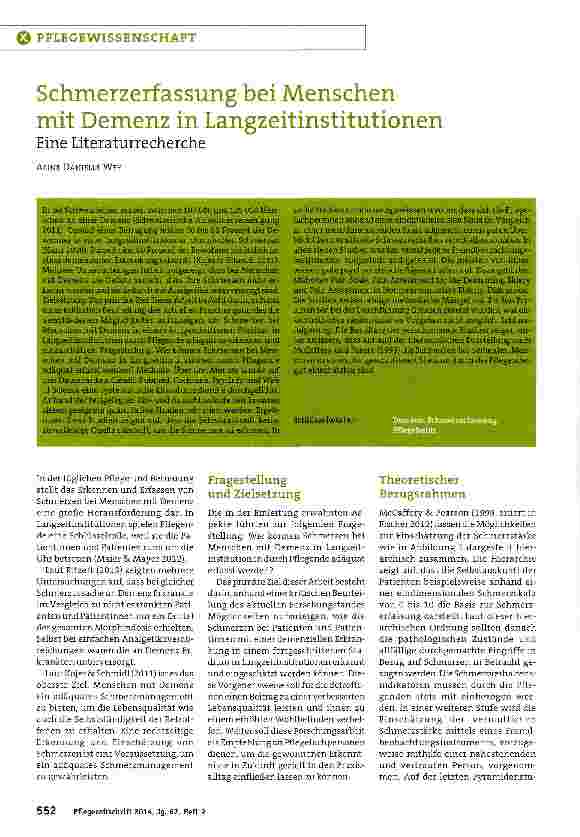 Vorschauseite 1: Schmerzerfassung bei Menschen mit Demenz in Langzeitinstitutionen