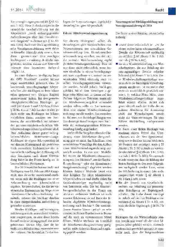 Vorschauseite 2: Rücklagenbildung, Vermögenszuführung und Mittelverwendungsnachweis bei steuerbegünstigten Körperschaften ab 1. Januar 2014
