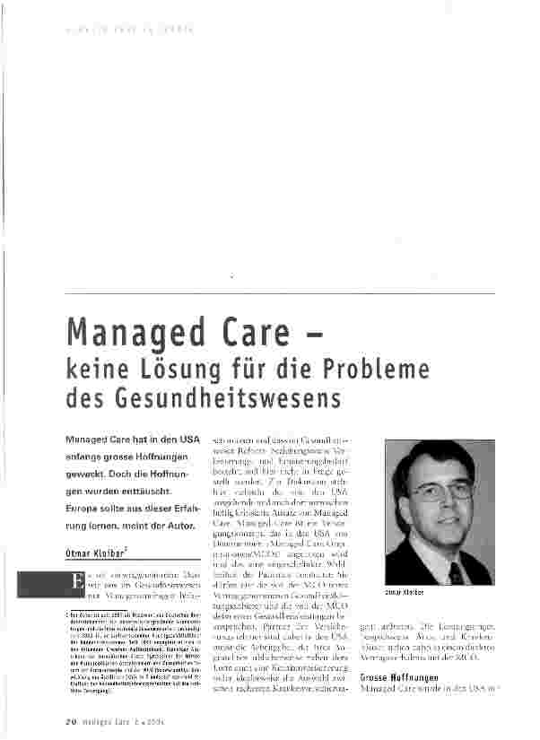Vorschauseite 1: Managed Care - keine Lösung für die Probleme des Gesundheitswesens
