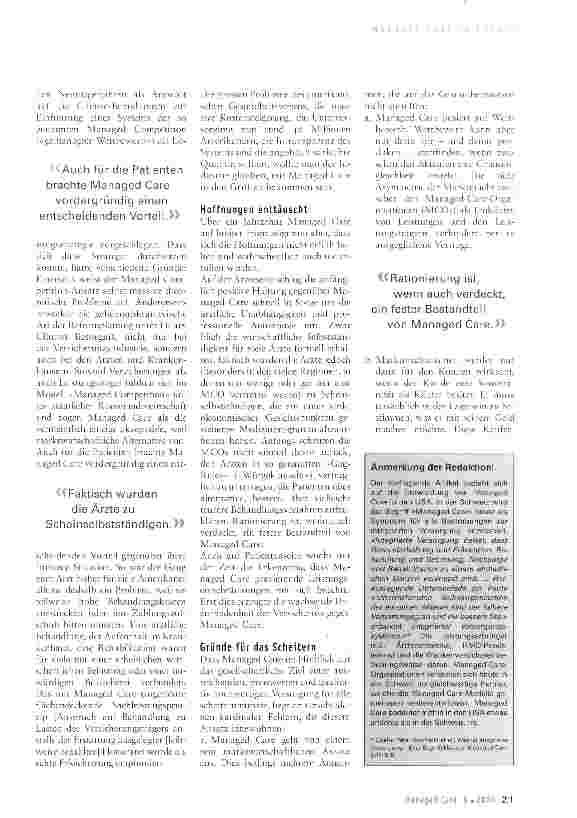 Vorschauseite 2: Managed Care - keine Lösung für die Probleme des Gesundheitswesens