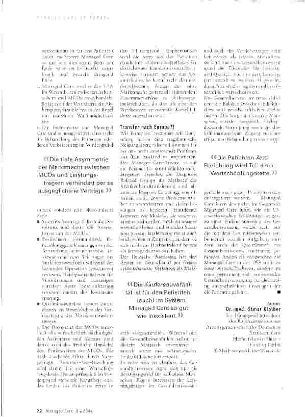 Vorschauseite 3: Managed Care - keine Lösung für die Probleme des Gesundheitswesens