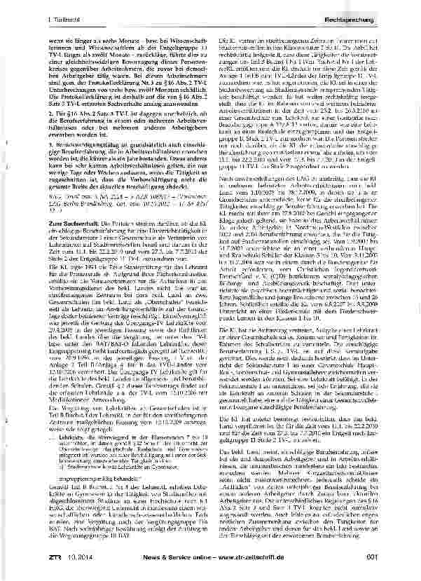 Vorschauseite 2: Einschlägige Berufserfahrung i.S.v. §16 Abs. 2 Satz 3 TV-L - Vorbeschäftigung bei einem anderen Arbeitgeber - Schädlichkeit der Unterbrechung