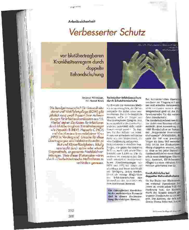 Vorschauseite 1: Verbesserter Schutz vor blutübertragbaren Krankheitserregern durch doppelte Behandschuhung