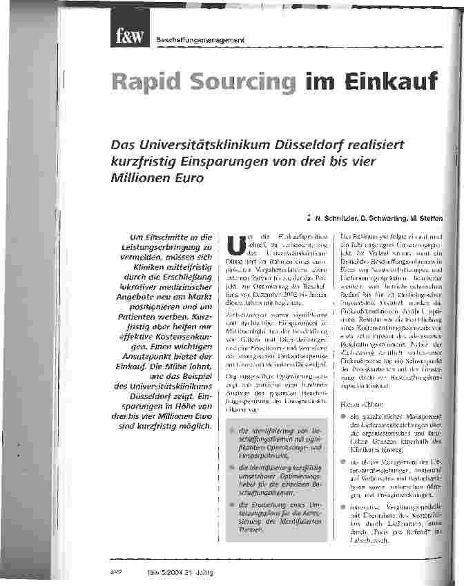Vorschauseite 1: Rapid Soyrcing im EinkaufDas Universitätsklinikum Düsseldorf realisiert kurzfristig Einsparungen von drei bis vier Millionen Euro