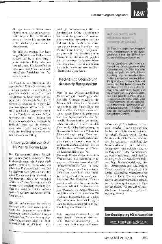 Vorschauseite 2: Rapid Soyrcing im EinkaufDas Universitätsklinikum Düsseldorf realisiert kurzfristig Einsparungen von drei bis vier Millionen Euro