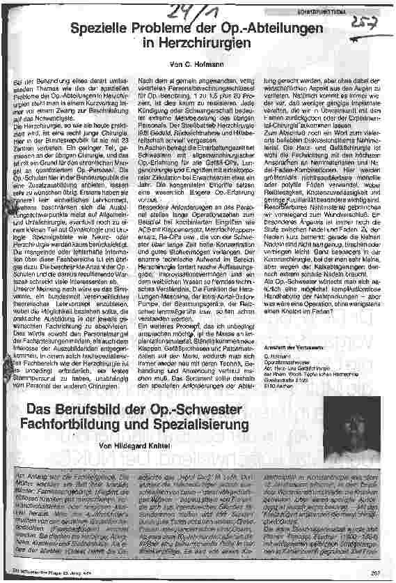 Vorschauseite 1: Spezielle Probleme der Op.-Abteilungen in Herzchirurgien