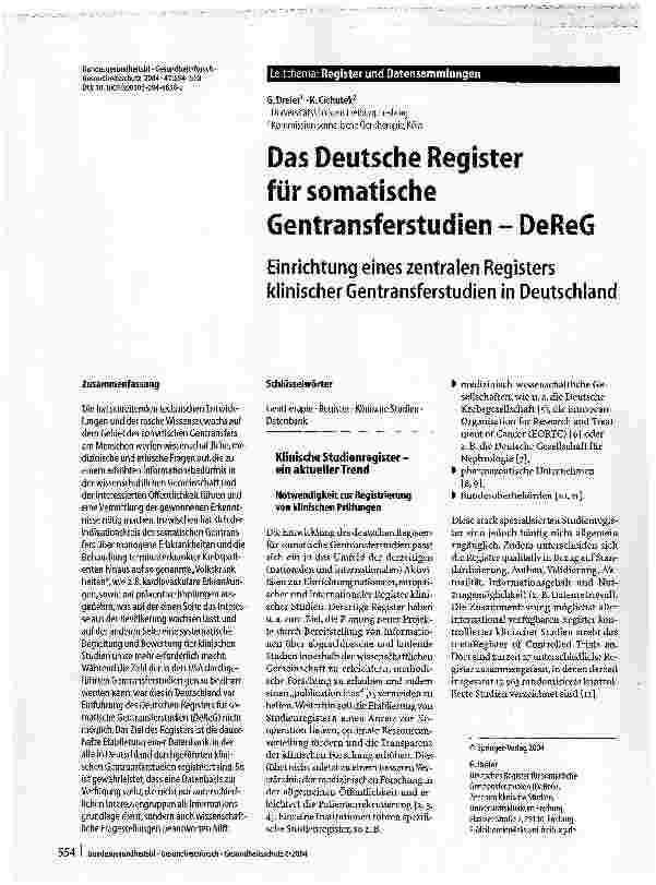 Vorschauseite 1: Das Deutsche Register für somatische Gentransferstudien - DeReGEinrichtung eines zentralen Registers klinischer Gentransferstudien in Deutschland
