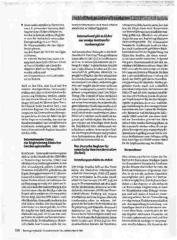 Vorschauseite 3: Das Deutsche Register für somatische Gentransferstudien - DeReGEinrichtung eines zentralen Registers klinischer Gentransferstudien in Deutschland