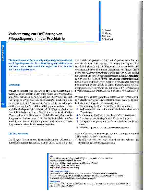 Vorschauseite 1: Vorbereitung zur Einführung von Pflegediagnosen in der Psychiatrie