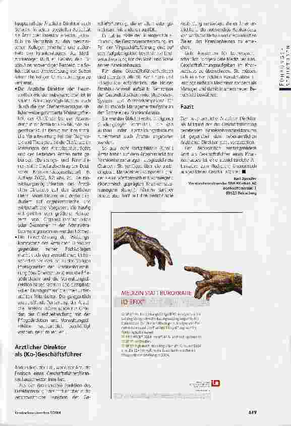 Vorschauseite 2: Arzt als Manager - unter VorbehaltWird der hauptamtliche Ärztliche Direktor wirklich zum Normalfall?