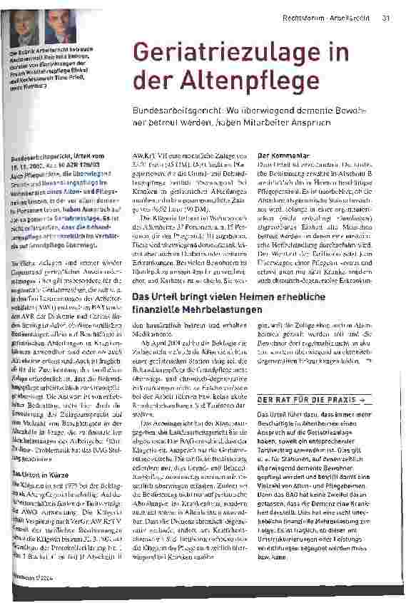Vorschauseite 1: Geriatriezulage in der Altenpflege