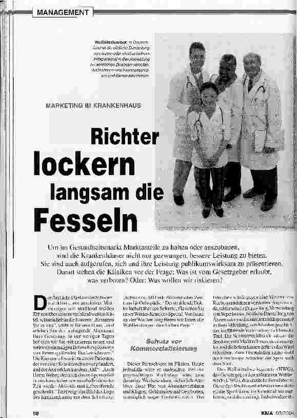 Vorschauseite 1: Marketing im Krankenhaus Richter lockern langsam die Fesseln