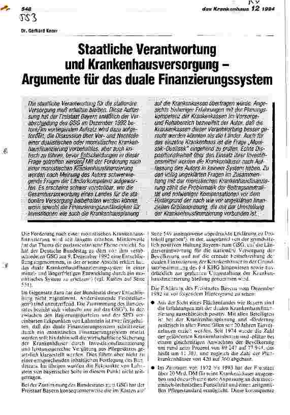 Vorschauseite 1: Saatliche Verantwortung und Krankenhausversorgung- Argumente für das duale Finanzierungssystem